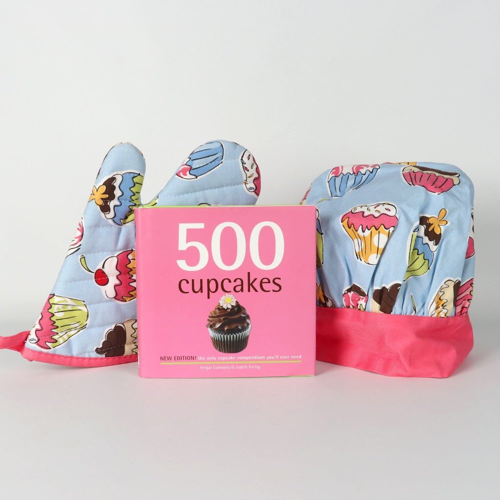 Kids Baking Trio; Cupcake Chef Hat, Cupcake Mitt & Cupcake Book